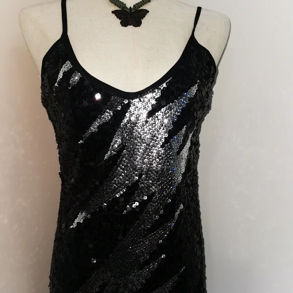 Sequin Black and Silver Mini Dress (M) - Picture 1 of 7